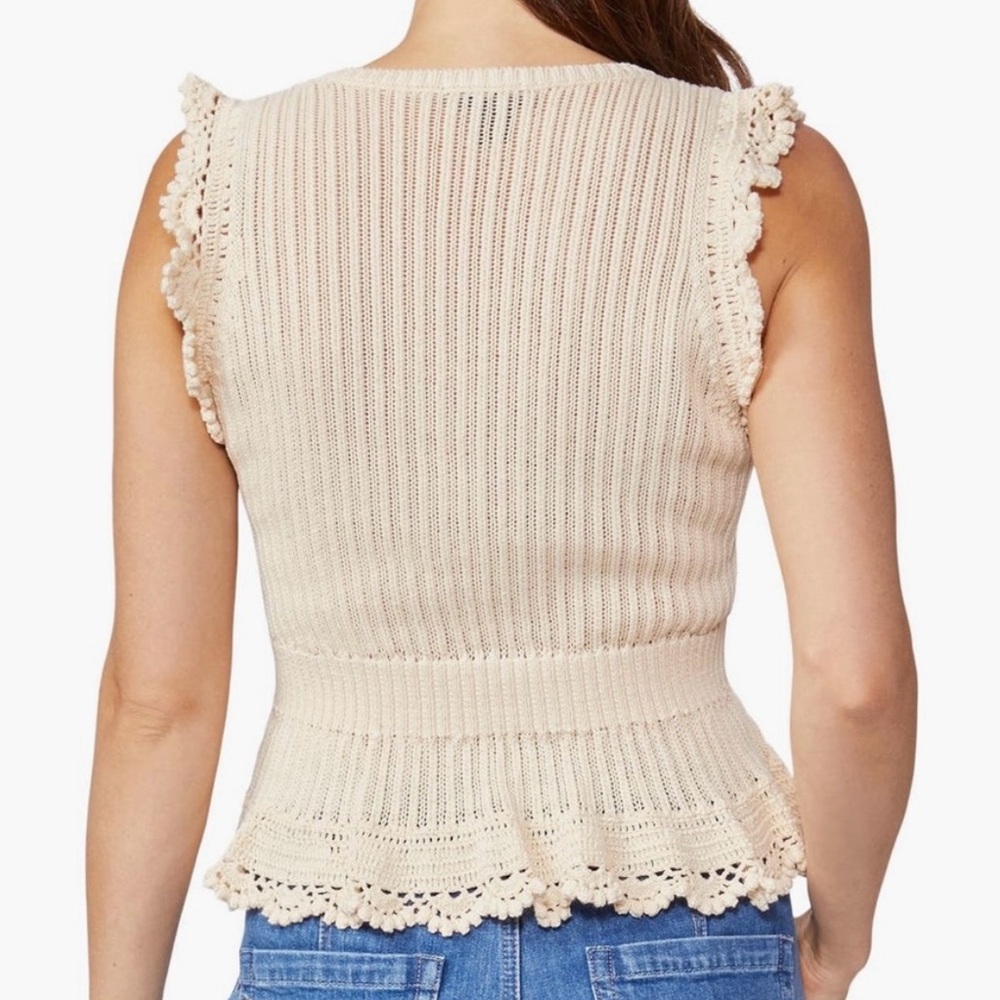 Women’s Small Ammeline Knit Crochet Peplum Top - Oatmeal Ecru Cream - Picture 6 of 14
